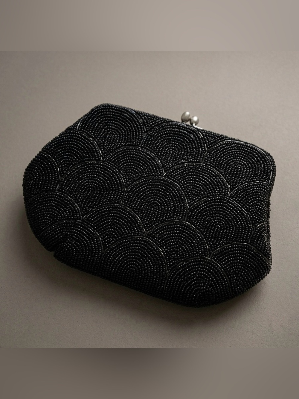 Vintage Bonsoir Black Beaded Evening Clutch